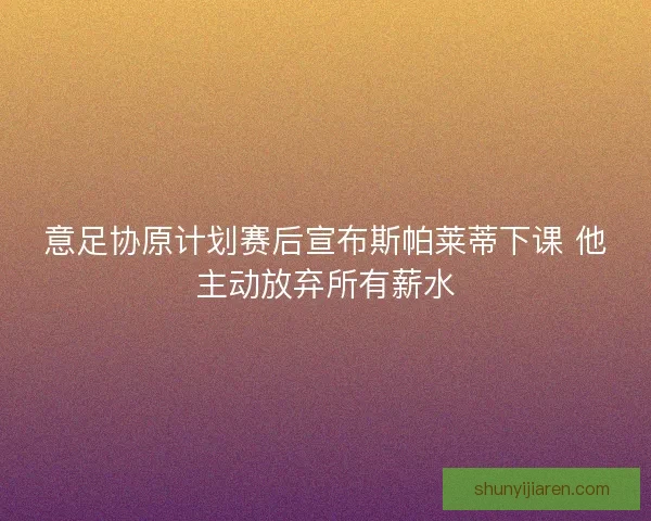意足协原计划赛后宣布斯帕莱蒂下课 他主动放弃所有薪水